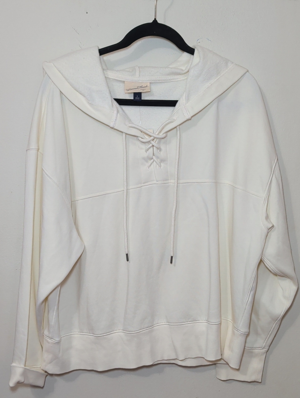 Universal Thread Tie-Front Jerga-Style Hoodie Cream Sweatshirt Women's Size L
